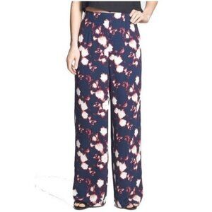 Tildon Navy Blue Floral Boho Flowy Wide Leg Side Zip Pant 4